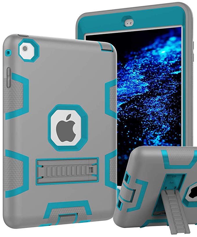 iPad Mini 5 Case,New iPad Mini 2019 Case,iPad Mini 4 Case,[Kickstand] Kids Proof Shockproof Heavy Duty Protective Cover Case for iPad Mini 5 2019 Release/iPad Mini 4/iPad Mini 4 Retina Grey Blue