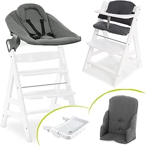 hauck Chaise Haute Bébé Alpha XXL Évolutive dès Naissance - Transat Inclinable Premium avec Harnais 5 Points, Tablette Repas, Réducteur, Coussin d’Assise - Blanc