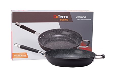 Vesuvio Ceramic Coated Nonstick Frying Pan, 13 Inch | Heat Resistant Silicone Handle | Durable, High Heat Aluminum Base with No PTFE, PFOA, Lead or Cadmium | Oven & Dishwasher Safe | Made In Italy