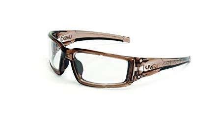 Uvex by Honeywell Hypershock Safety Glasses, Brown Frame with Clear Lens & Uvextreme Plus Anti-Fog Coating (S2960XP)