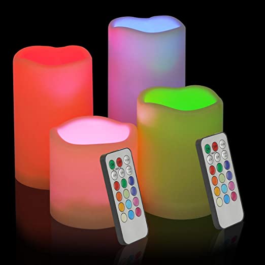 Flameless Candles Battery Operated Candles Color Changing Waterproof Outdoor Indoor Candles Pack of 4(D: 3" x H: 3" 4" 5" 6") LED Pillar Candles with Remote Cycling 24 Hours Timer