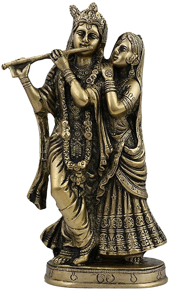 Radha Krishna Statue Hindu Gods Sculpture Brass Metal 8 Inches-Weight: 1.5 KG