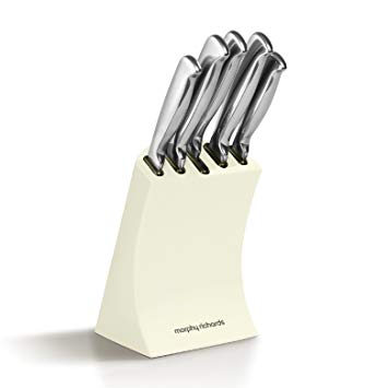 Morphy Richards 974829 Accents 5 Piece Knife Block, Satin, Stainless Steel Finish, Ivory Cream