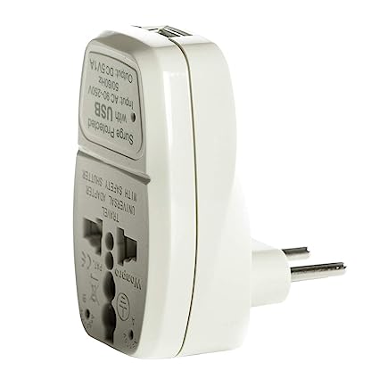 Orei 3 in 1 Continental Europe Travel Adapter Plug with USB and Surge Protection - Type C - Turkey, Italy & More