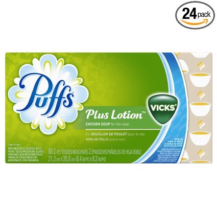 Puffs Plus Lotion With The Scent Of Vicks Facial Tissues, 24 Family Boxes (88 Tissues per Box)