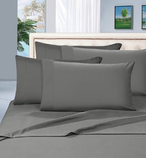 Elegant Comfort 1500 Thread Count Egyptian Quality 6 Piece Wrinkle Resistant Luxurious Sheet Set, King, Gray