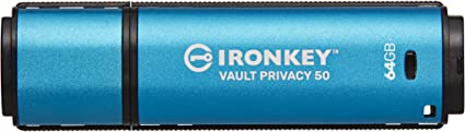 Kingston IronKey Vault Privacy 50 64GB Encrypted USB | FIPS 197 | AES-256bit | BadUSB Attack Protection | Multi-Password Options | IKVP50/64GB