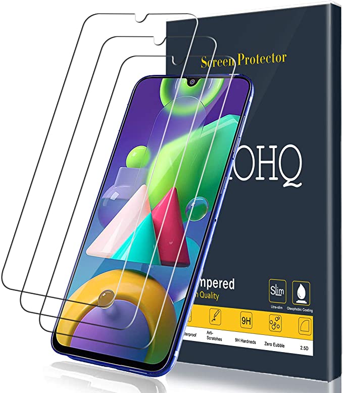 QHOHQ Screen Protector for Samsung Galaxy M31/Galaxy M21, [3 Pack] Tempered Glass Film, 9H Hardness - No Bubbles - Anti-Fingerprint - Anti-Scratch