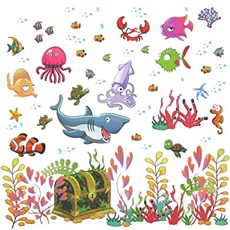 Fish Wall Decals, H2MTOOL Removable Ocean Animal Under The Sea World Stickers for Kids Rooms Nursery Decor (Fish)