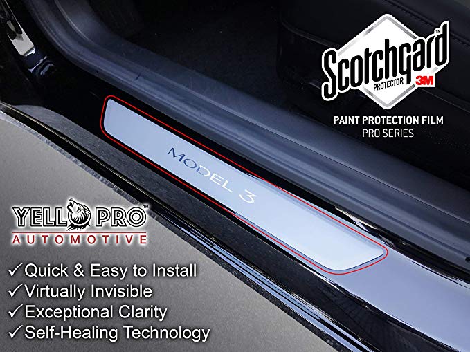 YelloPro Tesla Model 3 Custom Fit 3M Scotchgard Pro Front Door Sill Edge Protector Clear Film Kit 3M Scotchgard PPF Protector Paint Anti Scratch Guard Self Healing Film (Set of 2 Covers)