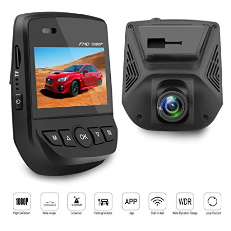 Car Dash Cam Dash Camera Recorder FHD1080P Car DVR Built-In WiFi APP Support G-Sensor Loop Recording Parking Monitor WDR 2.45h LCD Screen 150 wide angle