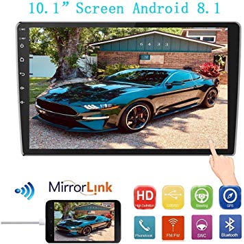 10.1Inch 2.5D HD Double Din Car Stereo Radio Receiver, Android 8.1 Touch Screen MP5 Multimedia, Support GPS Navigation Bluetooth FM Radio 4 Led Lights Rear View Camera&Dual Mirror Link&Sub-woofer
