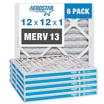 Aerostar 12x12x1 MERV 13 Pleated Air Filter, AC Furnace Air Filter, 6 Pack (Actual Size: 11 3/4" x 11 3/4" x 3/4")