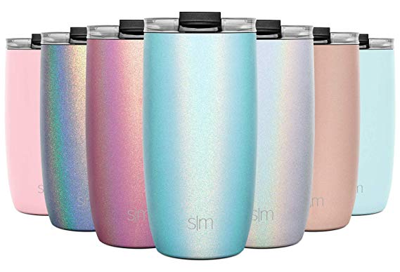 Simple Modern 16oz Voyager Travel Mug Tumbler w/Clear Flip Lid & Straw - Coffee Cup Vacuum Insulated Flask 18/8 Stainless Steel Hydro Water Bottle Shimmer: Aqua Aura