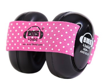 Em's 4 Bubs Hearing Protection Baby Earmuffs (Black with Pink & White)