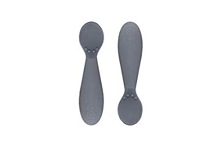 ezpz Tiny Spoon - Silicone Feeding Spoon Twin Pack (Gray)