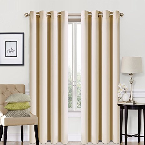 Blackout Window Curtain Panel Grommet Top Drapes 2 Panel Set Room Darkening Thermal Insulated Blackout Drapes for Bedroom (W52 x L95,Beige)