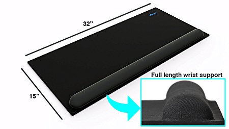 2 in 1 Extra Large Mouse Pad with Wrist Support - Premium Quality Memory Foam - Long & Wide Non-slip Rubber Base - Attached Keyboard Wrist Support for office and gaming, 32 X 15 inch, Black