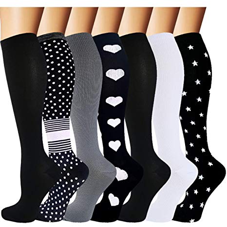 4/7 Pairs Compression Socks for Men Women 20-30 mmHg Knee High Stockings for Nurse Athletic Sports Travel Medical Pregnanc