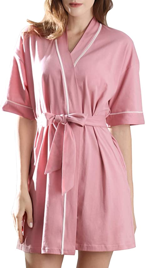 COLORFULLEAF Women's 100% Cotton Kimono Robes Short Bathrobe Lightweight and Soft Sleepwear for Ladies