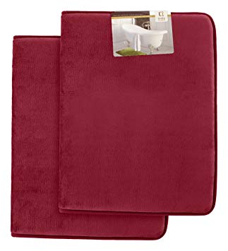 Clara Clark Non Slip Memory Foam Tub-Shower Bath Rug Set, Includes 2 Small Size 17 X 24 inches - Burgundy Red