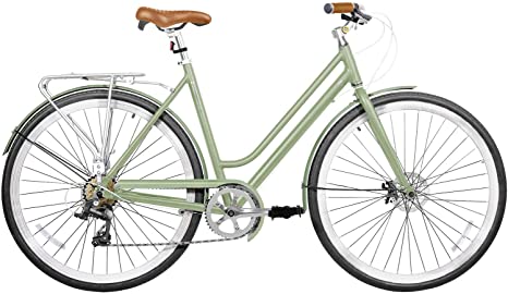 Gama Bikes Metropole Women Bicycle - Jade : City Light Aluminium Commuter High Performance Bike with Microshift Rapid Fire Shifter 7 Speeds and Disc Brakes, Medium
