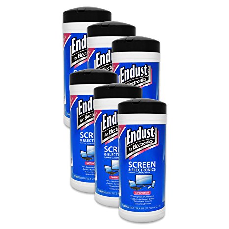 Endust for Electronics, Bulk 6 pack, Screen cleaning wipes, Surface cleaning, Great LCD and Plasma wipes, 70 Count per pack, (11506P6)
