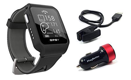 Callaway GPSy (Black) Golf GPS Watch Bundle with PlayBetter USB Car Charge Adapter | Odometer, Scorekeeper & 30,000  Worldwide Courses