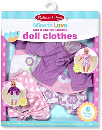 Melissa & Doug Mine to Love Mix & Match Fashion Doll Clothes for 12”-18” Dolls (6 Pieces, Great Gift for Girls and Boys - Best for 3, 4, 5 Year Olds and Up)