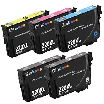 E-Z Ink TM Remanufactured Ink Cartridge Replacement for Epson 220XL 220 XL High Capacity 2 Black 1 Cyan 1 Magenta 1 Yellow 5 Pack Compatible with XP-320 XP-420 XP-424 WF-2630 WF-2650 WF-2660