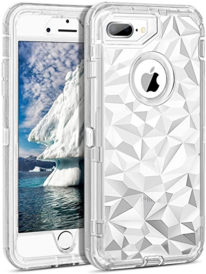 CHEERINGARY Case for iPhone 8 Plus Case, iPhone 7 Plus Case, iPhone 6 Plus Case, iPhone 6s Plus Case Clear 3D Diamond Pattern Antislip Heavy Duty Shockproof Protection Cover, Transparent White