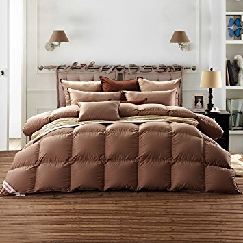 SNOWMAN Luxurious Goose Down Comforter Queen Size 100% Cotton Shell with Corner Tab-Extra Warm, Khaki Solid