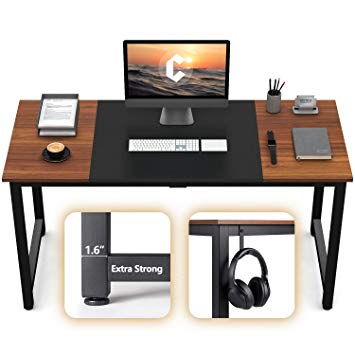 CubiCubi Computer Office Desk 55", Study Writing Table, Modern Simple Style PC Desk with Splice Board, Black and Espresso