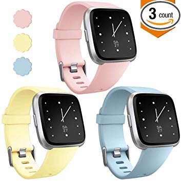 Maledan Replacement Bands for Fitbit Versa/Fitbit Versa Lite Edition/Versa Special Edition, Waterproof Accessories Sport Band for Fitbit Versa Smart Watch Women Men, 3-Pack, Large Small