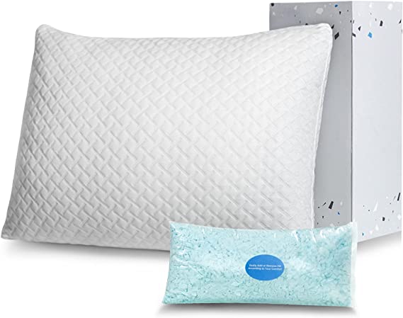 Lifewit Shredded Memory Foam Pillow Queen Size - Premium Adjustable Loft Hypoallergenic Cooling Pillow for Sleeping for Side, Back, Stomach Sleepers, Washable Cover - CertiPUR-US Certified