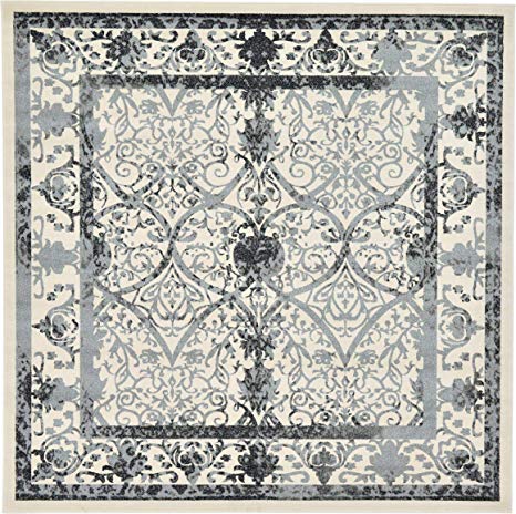 Unique Loom La Jolla Collection Tone-on-Tone Traditional Ivory/Silver Square Rug (10' 0 x 10' 0)