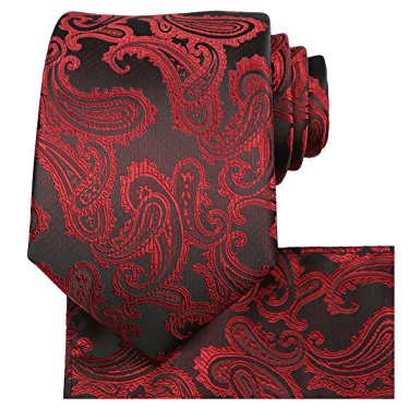 KissTies Mens Tie Set: Paisley Necktie   Pocket Square Hanky   Gift Box