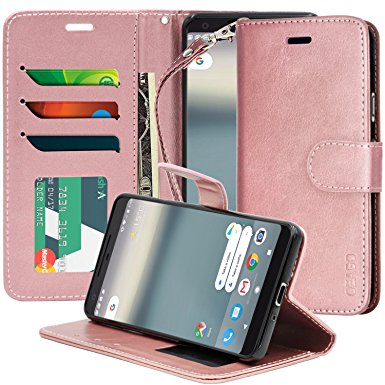 Google Pixel 2 Case, OEAGO Luxury Wallet Leather Case [Stand & Hand Strap Feature] with ID & Credit Card Pockets Magnetic Flip Cover for Google Pixel 2 - Rose Gold