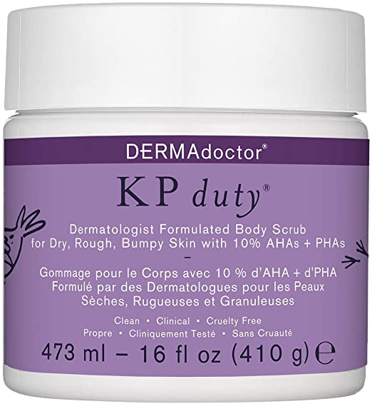 DERMAdoctor KP Duty Dermatologist Formulated Body Scrub Exfoliant for Keratosis Pilaris and Dry, Rough, Bumpy Skin with 10% AHAs + PHAs, 16 fl oz