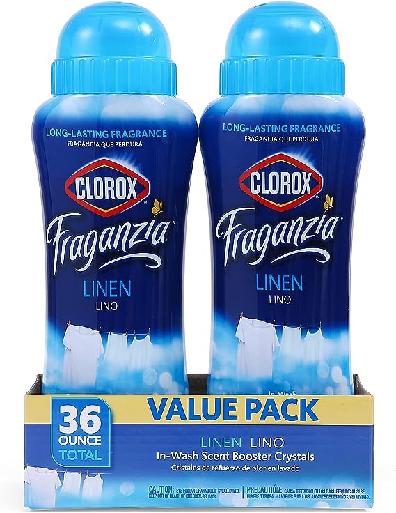 Clorox Fraganzia In-Wash Scent Booster Crystals in Linen Scent, Twinpack (Two 18 Oz Containers) | Laundry Scent Booster Crystals | Linen, Light Floral Laundry Fragrance Two Pack Crystals