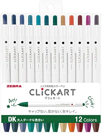 Zebra Clickart Water-Based Pen Calm Dark 12 Colors Set, Wyss22-12Cdk