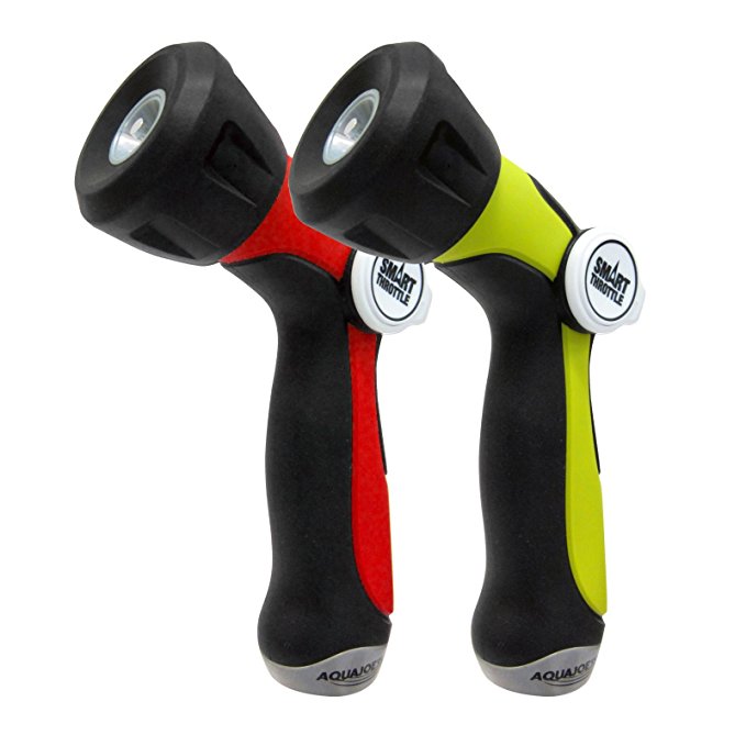 Sun Joe AJHN100-2-RED One Touch Adjustable Hose Nozzle W/Smart Throttle Control (2 Pack) - Red/Green