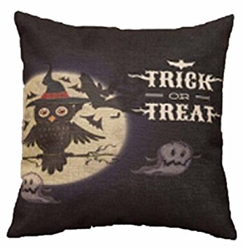 Cotton Linen Square Decorative Throw Pillow Case Personalized Cushion Cover Halloween Gifts Ghost Bats and Owls Trick or Treat 18 "X18 " ...