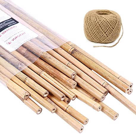 Bamboo Stakes 4 FT with Hemp Ropes, Ohuhu 25 Pack 1/2" Thick 100% Natural Bamboo Poles Garden Stake, Plant Stake Supports Climbing for Tomatoes, Beans, Trees, Climbers, Bamboo Decor for Indoor Outdoor