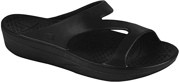 Telic Women's Z-Strap Sandal - Comfort Slides with Orthotic Grade Arch Support, Midnight Black, Women's 7