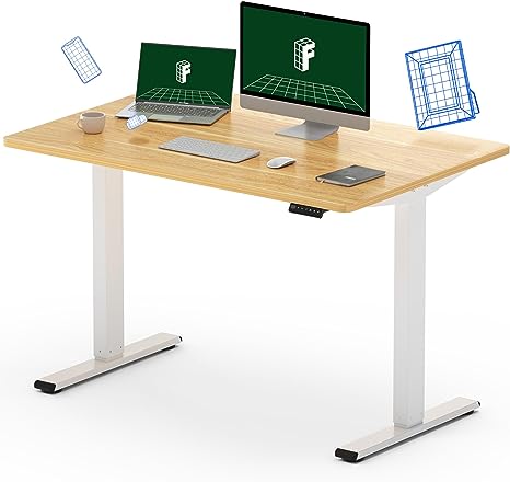 FLEXISPOT Height Adjustable Electric Standing Desk 48 x 30 Inches Whole-Piece Desk Stand Up Home Office Desk (White Frame   48" Maple Top, 2 Packages)