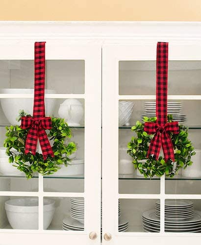 LCI Set of 2 Faux Kitchen Cabinet Wreaths 11" W x 21" L Each (Red & Black Plaid)