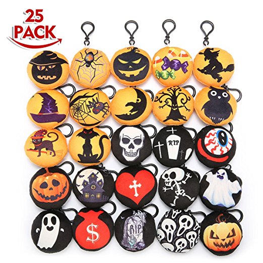 KINGSO 25 Pack 2.5'' Halloween Mini Plush Pillow Emoticon Keychain Halloween Pumpkins Pendant Handbag Bag Keyrings Hallowen Party Decoration Kids Party Supplies Favors