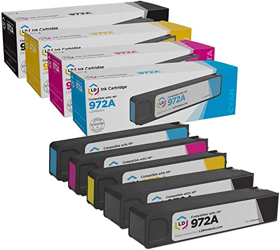 LD Compatible Ink Cartridge Replacements for HP 972A (2 Black, 1 Cyan, 1 Magenta, 1 Yellow, 5-Pack)