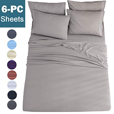 Shilucheng Queen Size 6-Piece Bed Sheets Set Microfiber 1800 Thread Count Percale | 16 Inch Deep Pockets | Super Soft and Comforterble | Wrinkle Fade and Hypoallergenic(Queen, Grey)